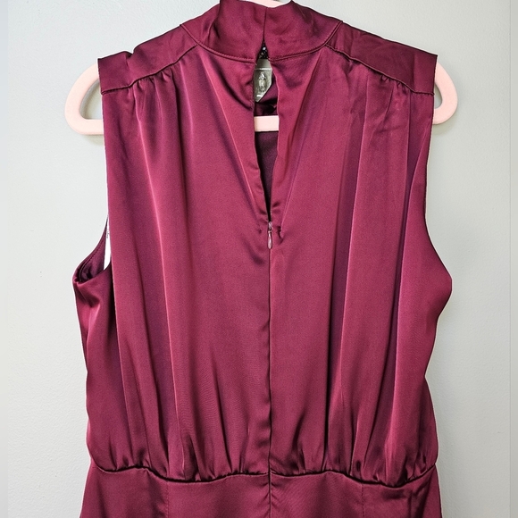 Lulus Classic Elegance Wine Red Satin Sleeveless Mock Neck Jumpsuit, Size Small - Picture 10 of 11